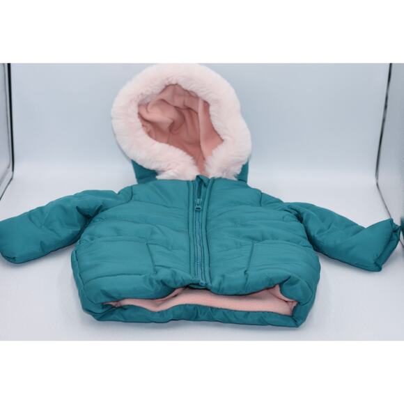 NWT First impressions teal Coat Jacket pink inside Baby Girl 3-6 Months - Picture 2 of 7